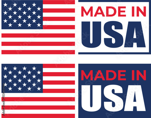Made in the USA labels icon, made in the USA logo, USA flag , American product emblem, Vector illustration