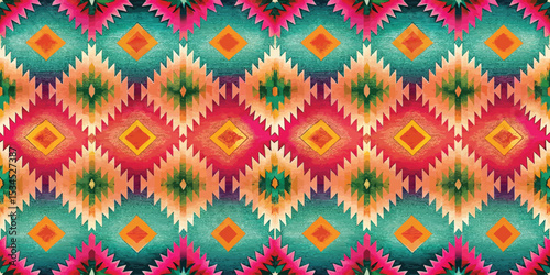 Vibrant geometric pattern with colorful diamond shapes and sharp angles.