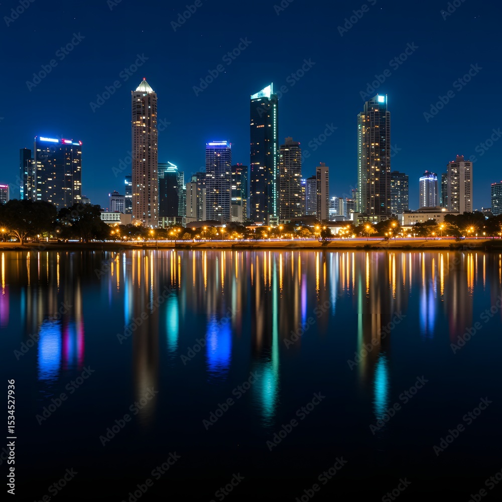 Fototapeta premium City Skyline Reflection at Night