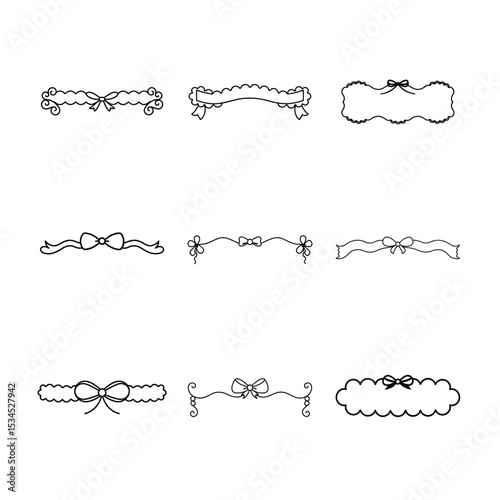 Collection of Decorative Ribbon Banners and Frames with Bows in Black and White