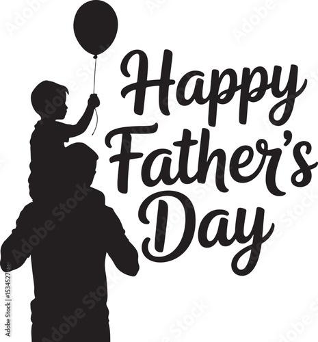 Silhouette illustration depicting a son riding his father's shoulders for a happy father's day celebration
