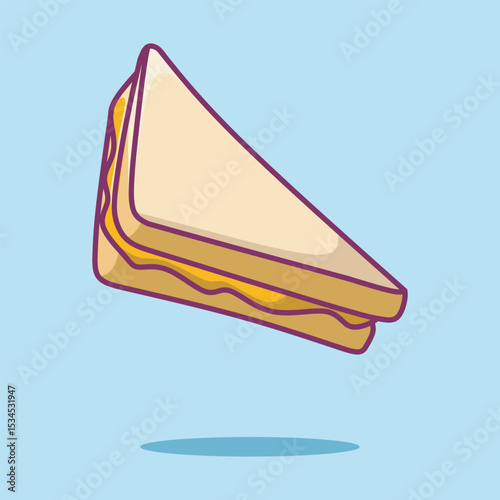 Cute simple sandwich. White toast bread with butter jam. Cartoon vector illustration.