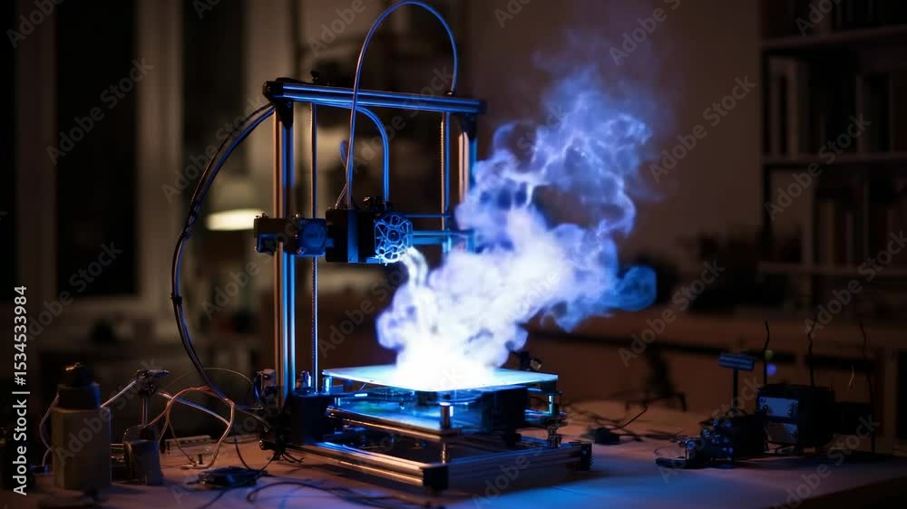 3 d printer printing blue smoke