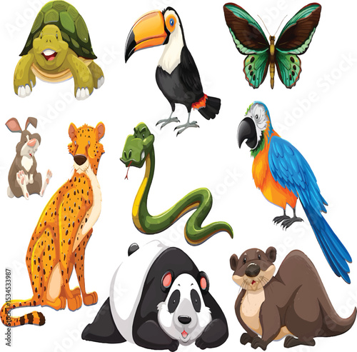 Cartoon wild animals combining whimsy and nature in delightful character art.