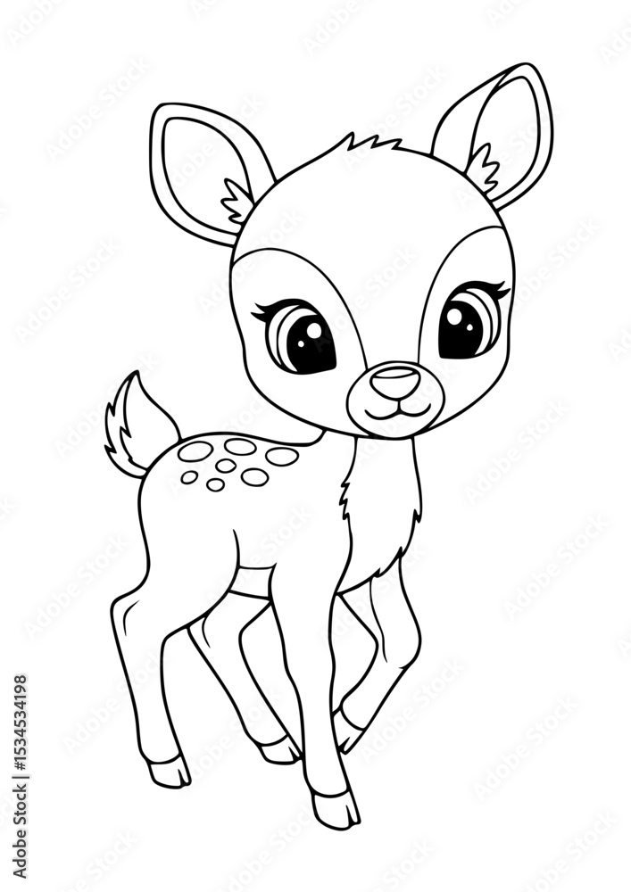 Obraz premium Gentle Baby Deer Line Art – Cute Cartoon Animal Coloring Page for Kids and Toddlers