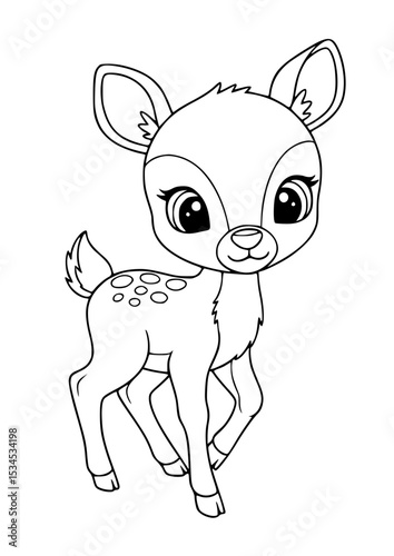 Gentle Baby Deer Line Art – Cute Cartoon Animal Coloring Page for Kids and Toddlers