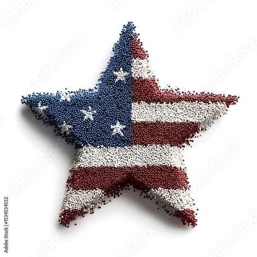 Patriotic American Flag Star Made of Tiny Beads on White