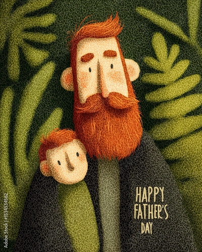  Happy Father's Day Illustration with Bearded Dad and Child