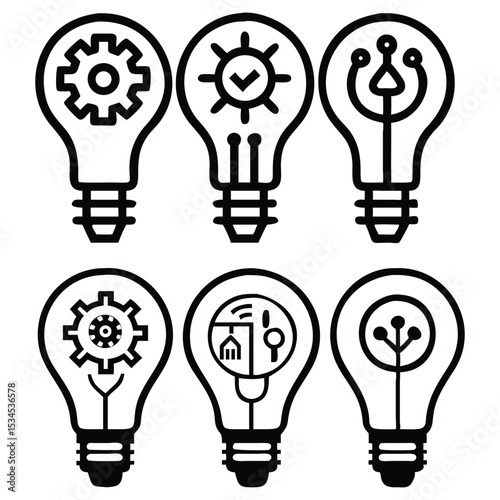 Here's a concise description:

An innovative light bulb icon, a bright symbol of electric power and creative inspiration, perfect for designs illustrating technology and new ideas