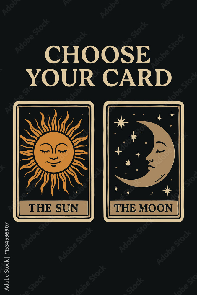 Obraz premium Mystic Tarot Cards – The Sun & The Moon Hand-Drawn Vector Illustration