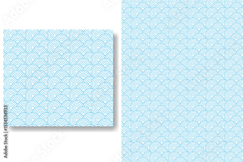Abstract Japanese seamless semicircle wave pattern vector in blue lines on white background. Vector pattern for background, wallpaper, packaging, textile, print, and decorative projects.