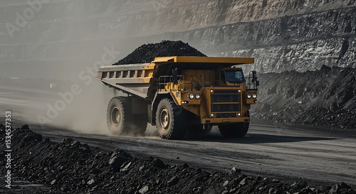 A wide shot of Peabody Energy Corp.'s Somerville Central Mine reveals a heavy-duty mining truck amidst the vast, structured landscape of an open-pit mine, highlighting the significant human impact on 