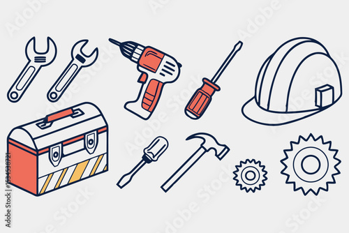 Vector illustration of a tool set for repair and construction work
