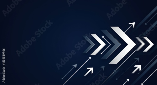 Arrows of various sizes in white and gray pointed up and to the right on a dark blue gradient background