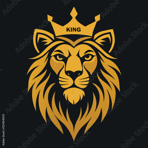 Lion Emblem with KING Text and Crown for Royal Branding and Logos