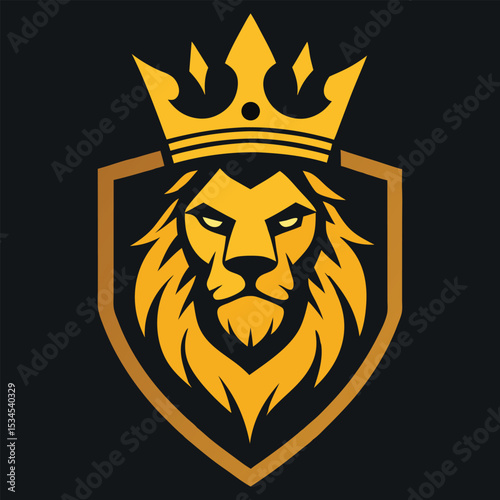 Lion Head Inside Royal Shield Badge for Luxury and Noble Brand Identity