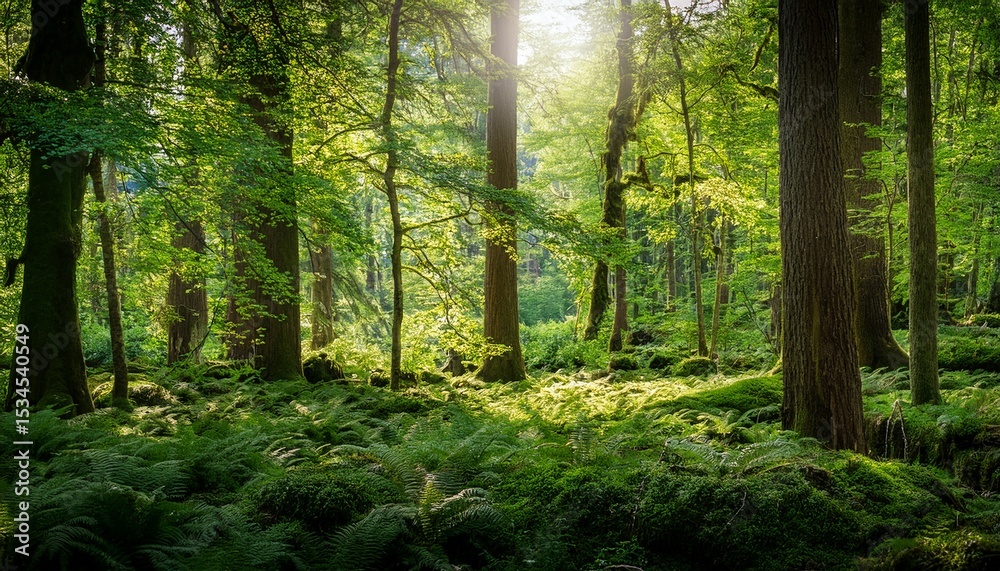 Obraz premium forest with lush green undergrowth peaceful woodland landscape