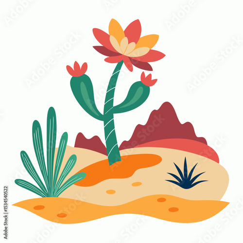 White Background Desert Bloom Vector