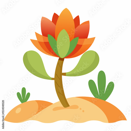 White Background Desert Bloom Vector