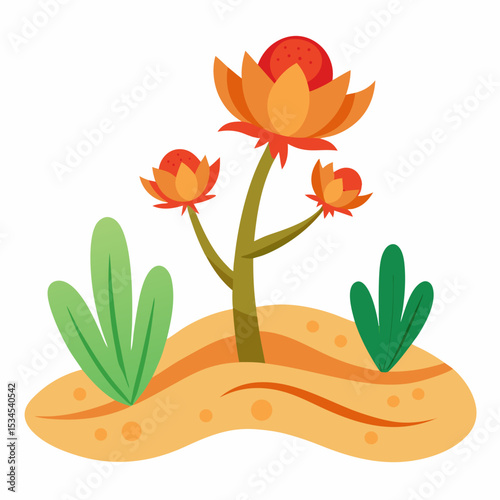 White Background Desert Bloom Vector