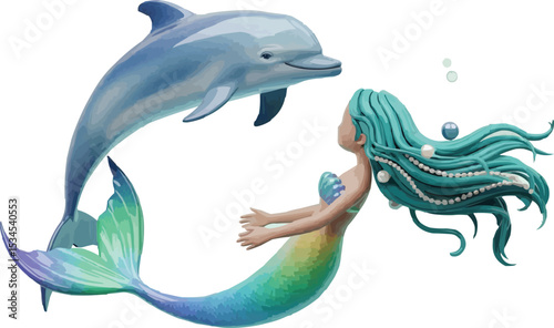  Mermaid and Dolphin Duo