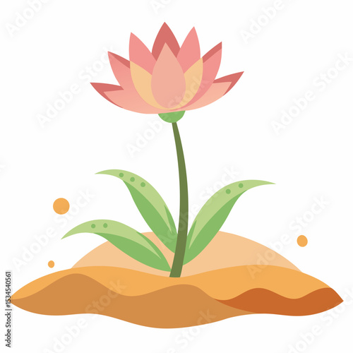 White Background Desert Bloom Vector