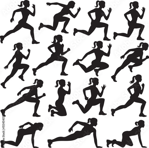 Silhouette of Women Performing Fitness and Workout Exercises in Various Poses