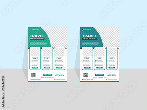 Travel Flyer design, worldwide travel. Asia, Europe, America travel flyer fully editable.