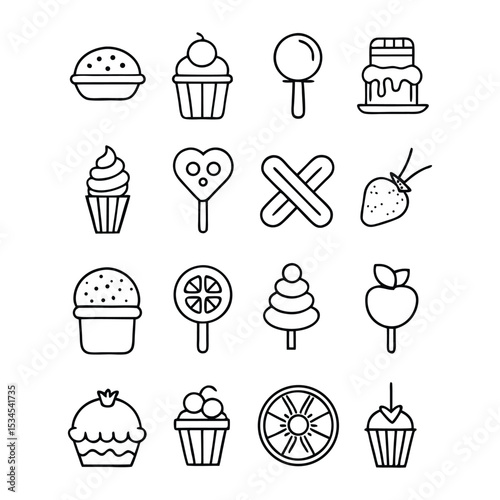 Sweet treats line icons collection for bakery