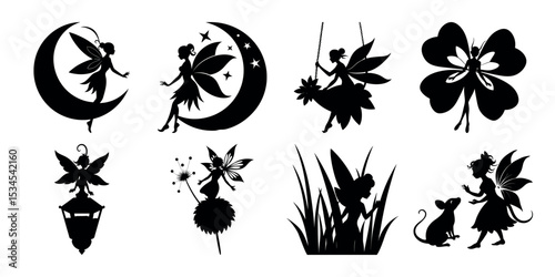 Fairy set of silhouettes of flowers
