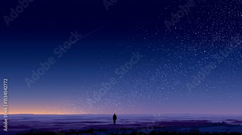 minimal starry night sky with lone figure under vast navy gradient