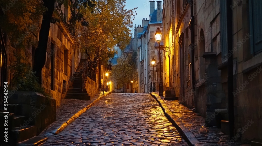 Fototapeta premium Cobblestone street at dawn