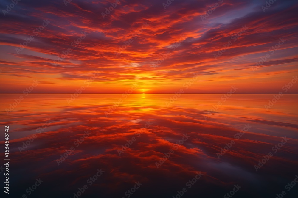 Fototapeta premium Ocean Surface Reflecting the Sunset Sky Like a Perfect Mirror