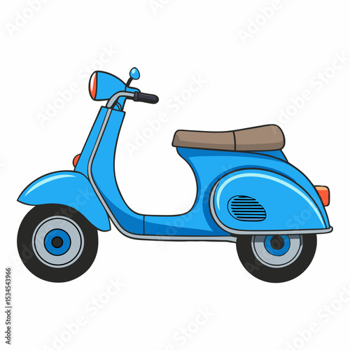 Colorful cartoon blue scooter in retro style. Child friendly vector illustration, isolated on white perfect for books, games,logo and animation.