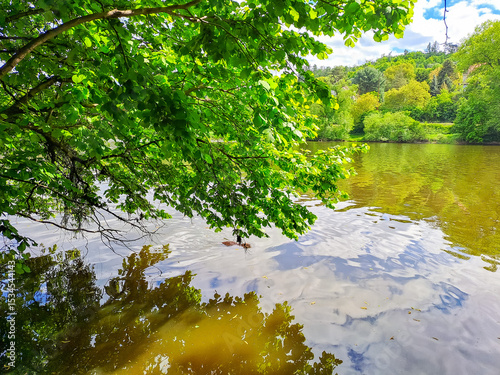 Beautiful views of the spring Berounka river, forest and mountains, Czech.
