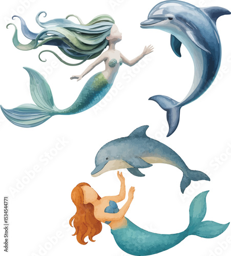  Mermaid and Dolphin Duo