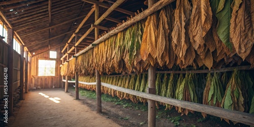 Tobacco Barn Hanging Leaves Drying in Wooden Structure, Agriculture , Farming