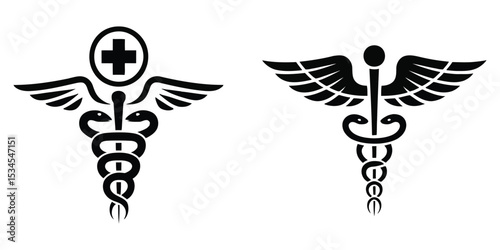 Caduceus vector icon with the rod of asclepius, representing the traditional symbols of medicine, healing, hospitals, and the time-honored doctoring profession

