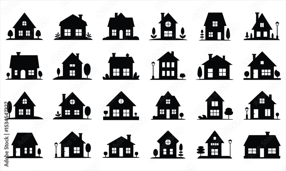 Collection of simple black house icons