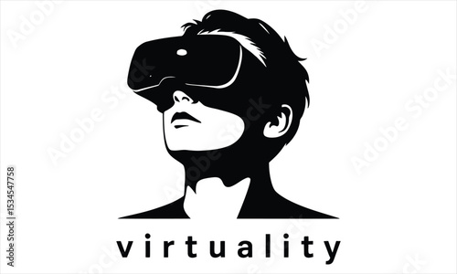 Person wearing virtual reality headset silhouette