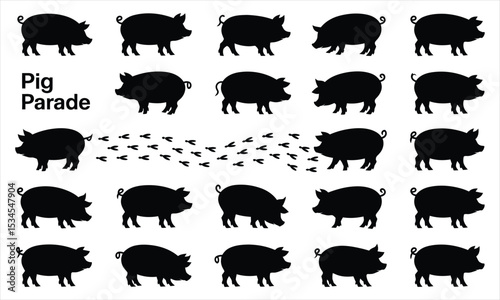 Silhouette pig parade illustration graphic