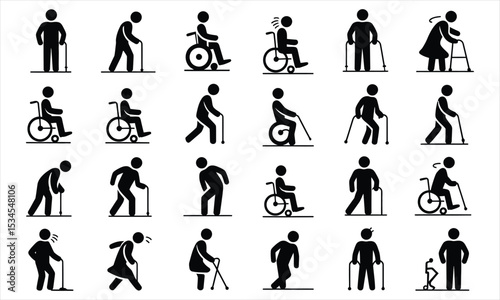 Diverse set of mobility impairment icons for accessibility
