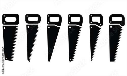 Collection of hand saw icons black and white