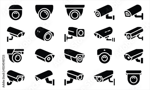 Collection of security camera icons black silhouettes