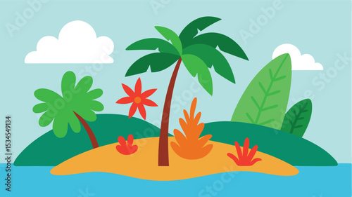 tropical island with palm trees landscape