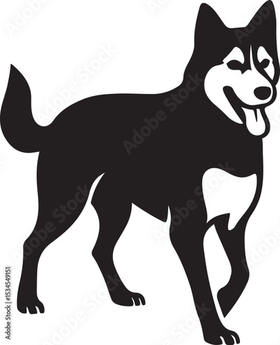 Happy husky dog silhouette minimal style, Smiling husky vector outline black and white