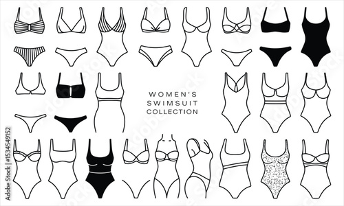 Womens swimsuit collection line art fashion design