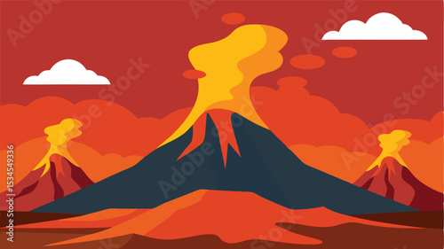 prehistoric volcanic landscape vector with erupting.
