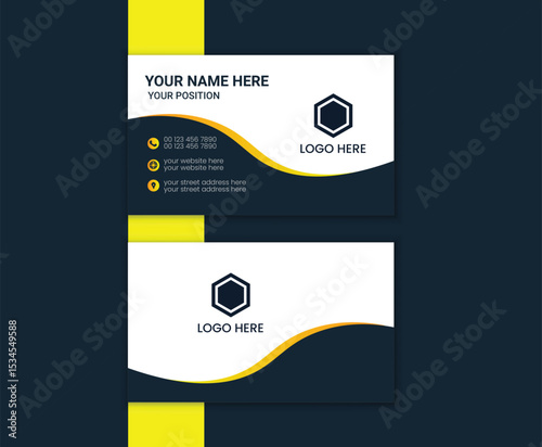 Creative Modern Business Card Design in Yellow and Dark Black – Corporate Identity Template for Professionals – Vector Illustration