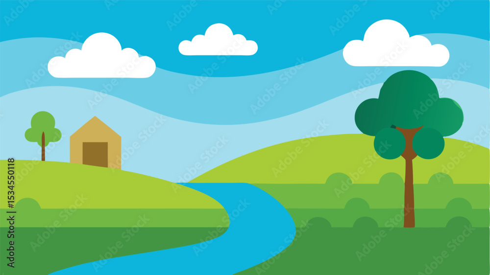 Fototapeta premium rural landscape vector with grass river trees